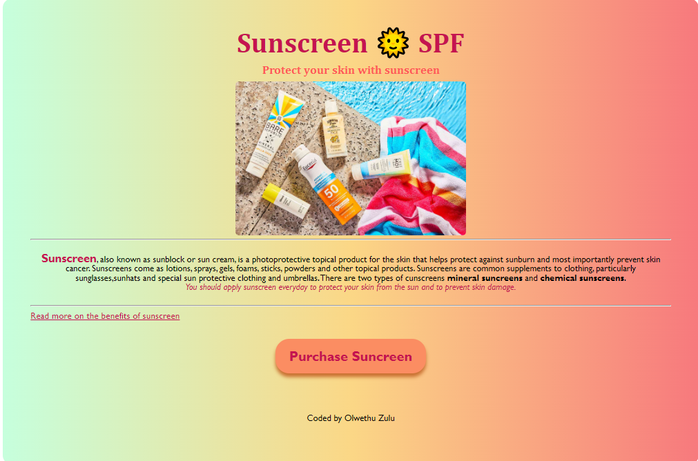 Sunscreen webpage